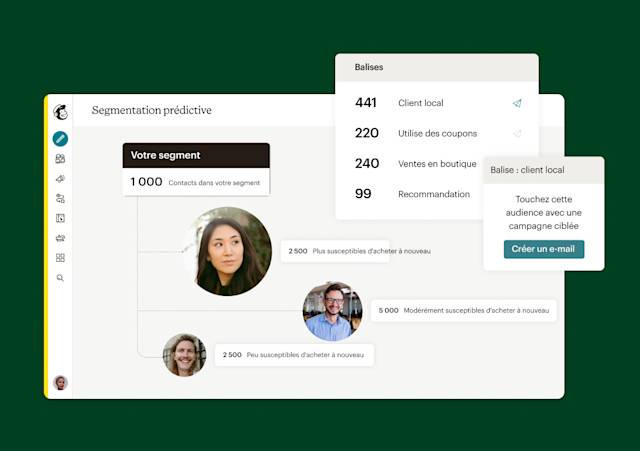 Interface utilisateur de Mailchimp montrant la segmentation prédictive et le balisage d'audience