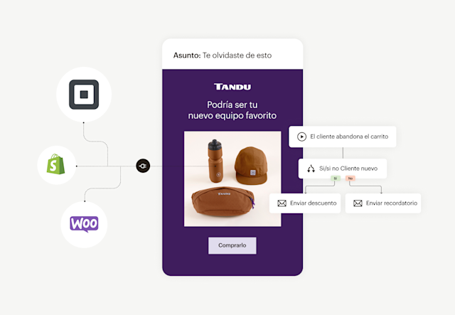 Un correo electrónico de carrito abandonado enviado automáticamente desde Mailchimp, utilizando integraciones de e-commerce y automatización del recorrido del cliente.