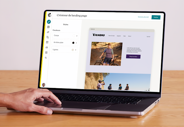 Le créateur de landing page de Mailchimp personnalisant les couleurs d'un site en quelques clics seulement.